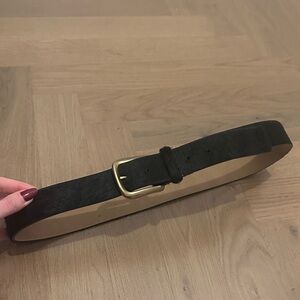 Streets Ahead Black Pony Hair Belt with Gold Buckle, Good Condition, Size M